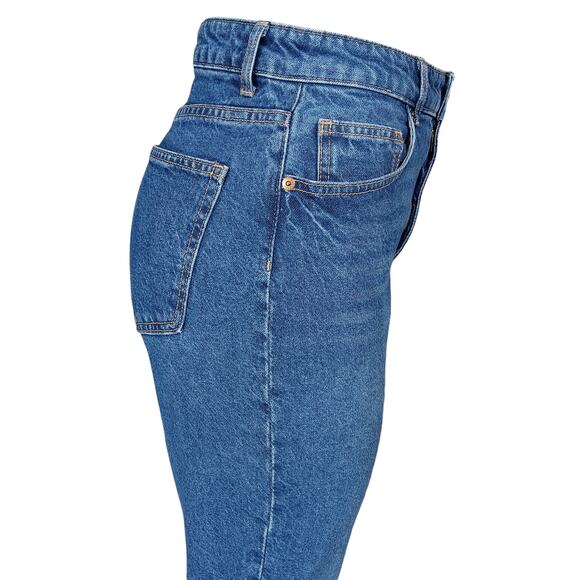 H&M High Waist Mom Jeans Size 8 Blue Straight skinny Legs Zipper Button Closure - Picture 8 of 12